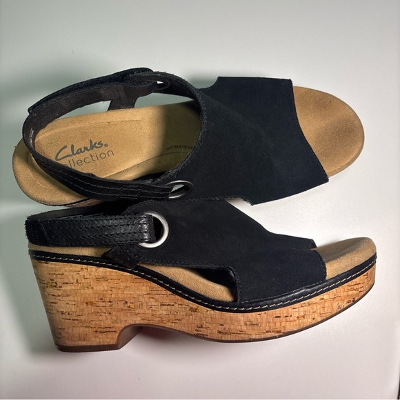 Clarks Shoes - Clarks Black and Tan Wedge Sandals